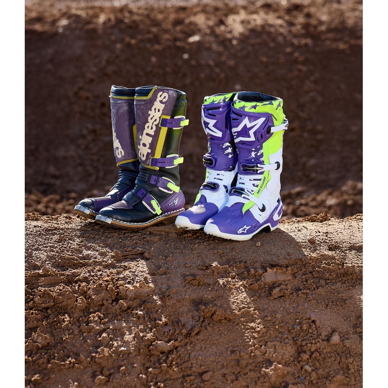 Boty na motorku Alpinestars TECH 10 limitovaná edice Dirt Studios fialovo-bílo-fluo žluté