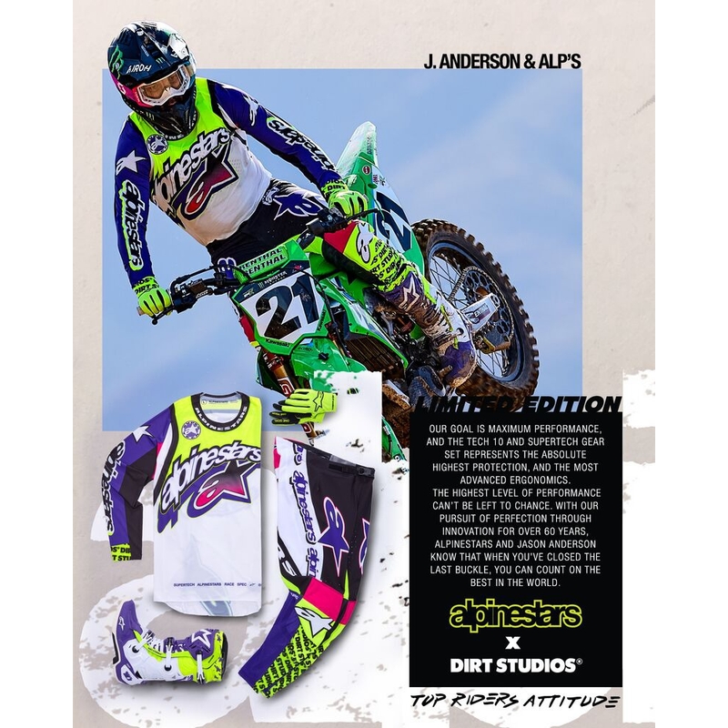 Motokrosový dres Alpinestars Supertech SX limitovaná edice Dirt Studios bílo-fialovo-růžovo-fluo žlutý
