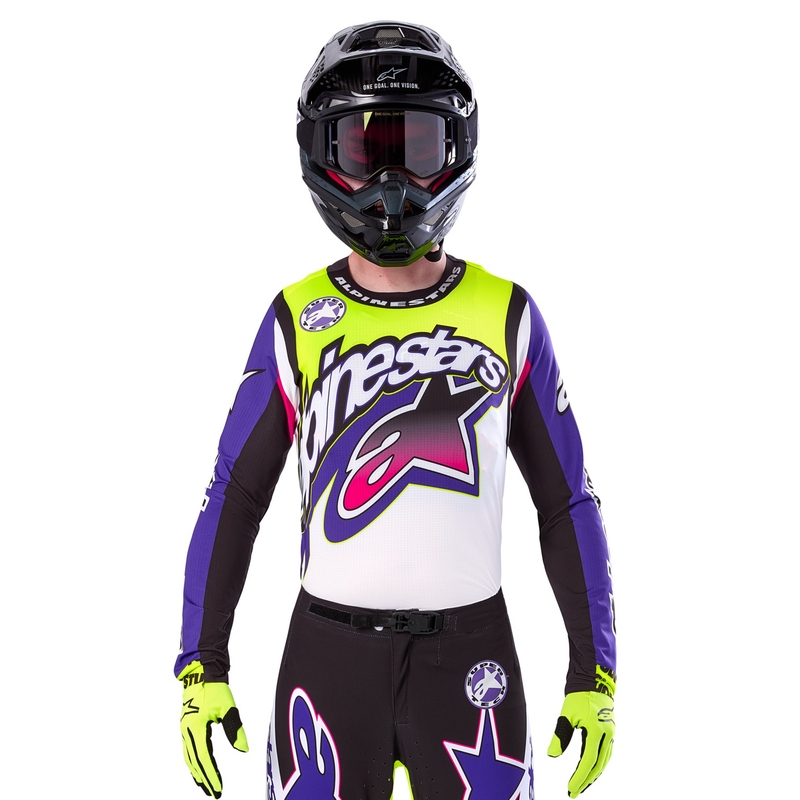 Motokrosový dres Alpinestars Supertech SX limitovaná edice Dirt Studios bílo-fialovo-růžovo-fluo žlutý