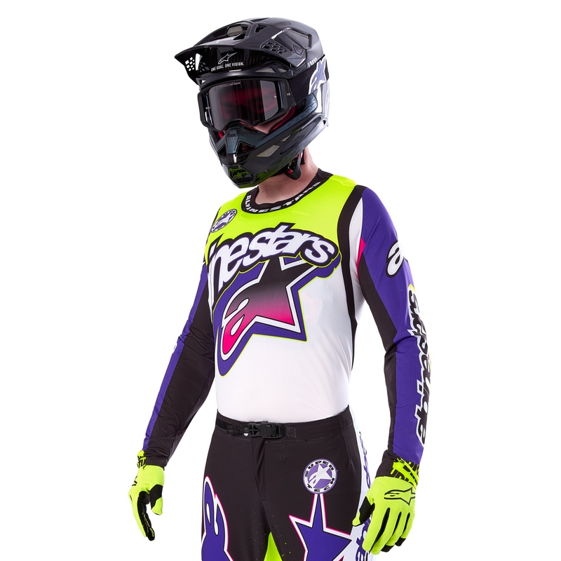 Motokrosový dres Alpinestars Supertech SX limitovaná edice Dirt Studios bílo-fialovo-růžovo-fluo žlutý