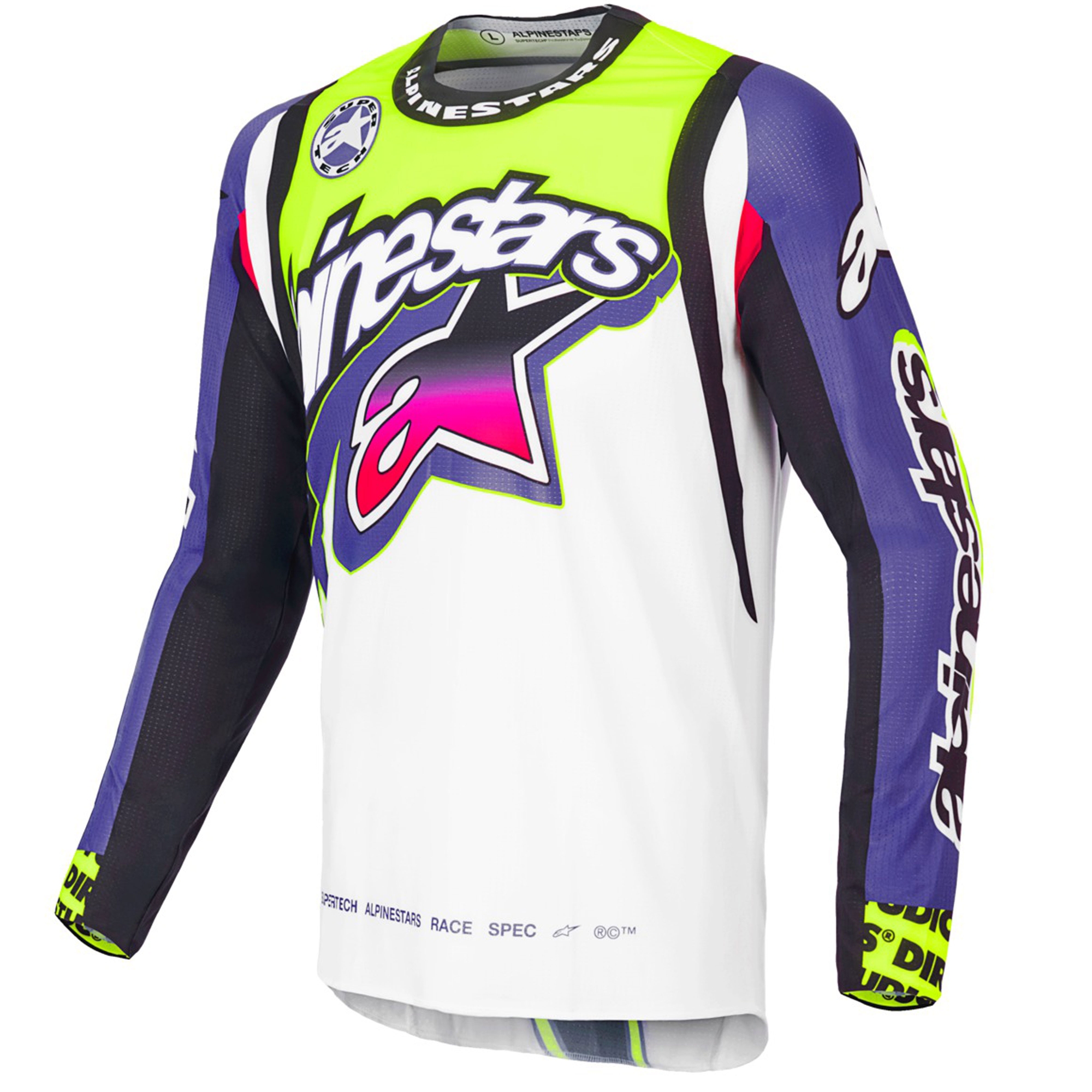 Motokrosový dres Alpinestars Supertech SX limitovaná edice Dirt Studios bílo-fialovo-růžovo-fluo žlutý Velikost: S