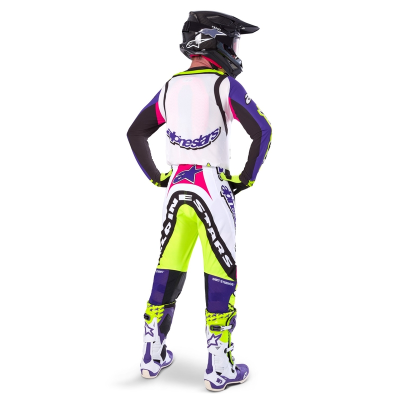 Motokrosové kalhoty Alpinestars Supertech limitovaná edice Dirt Studios bílo-fialovo-růžovo-fluo žluté