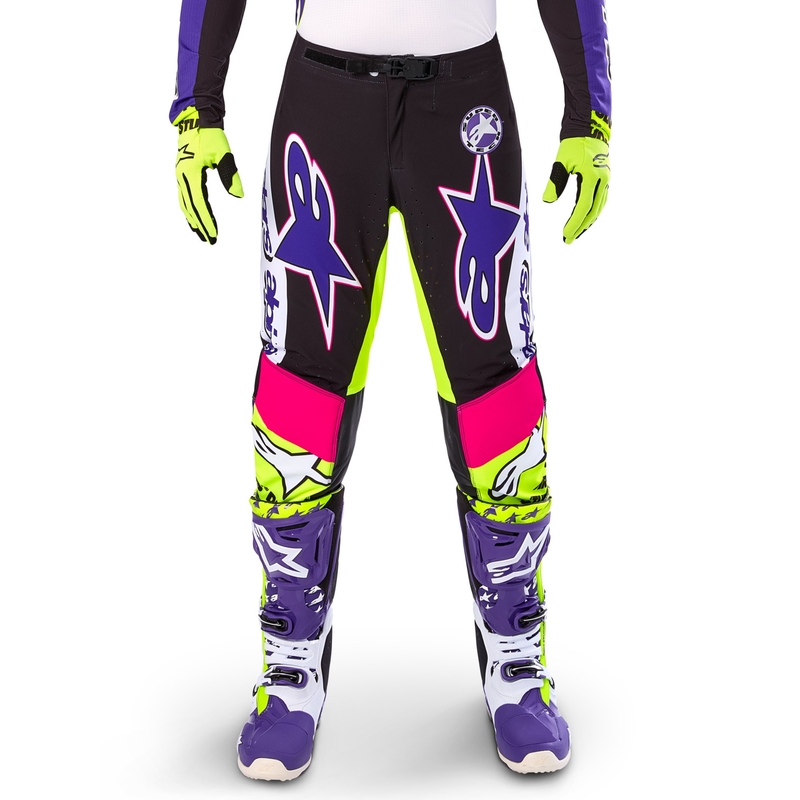 Motokrosové kalhoty Alpinestars Supertech limitovaná edice Dirt Studios bílo-fialovo-růžovo-fluo žluté