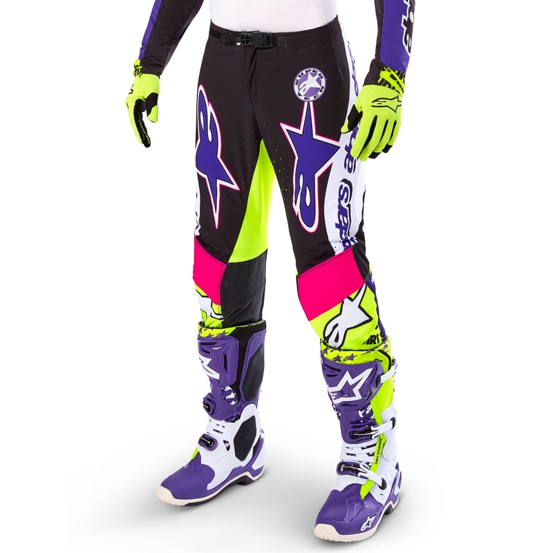 Motokrosové kalhoty Alpinestars Supertech limitovaná edice Dirt Studios bílo-fialovo-růžovo-fluo žluté