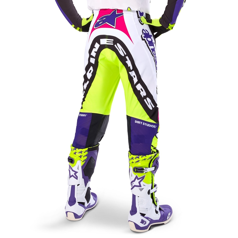 Motokrosové kalhoty Alpinestars Supertech limitovaná edice Dirt Studios bílo-fialovo-růžovo-fluo žluté