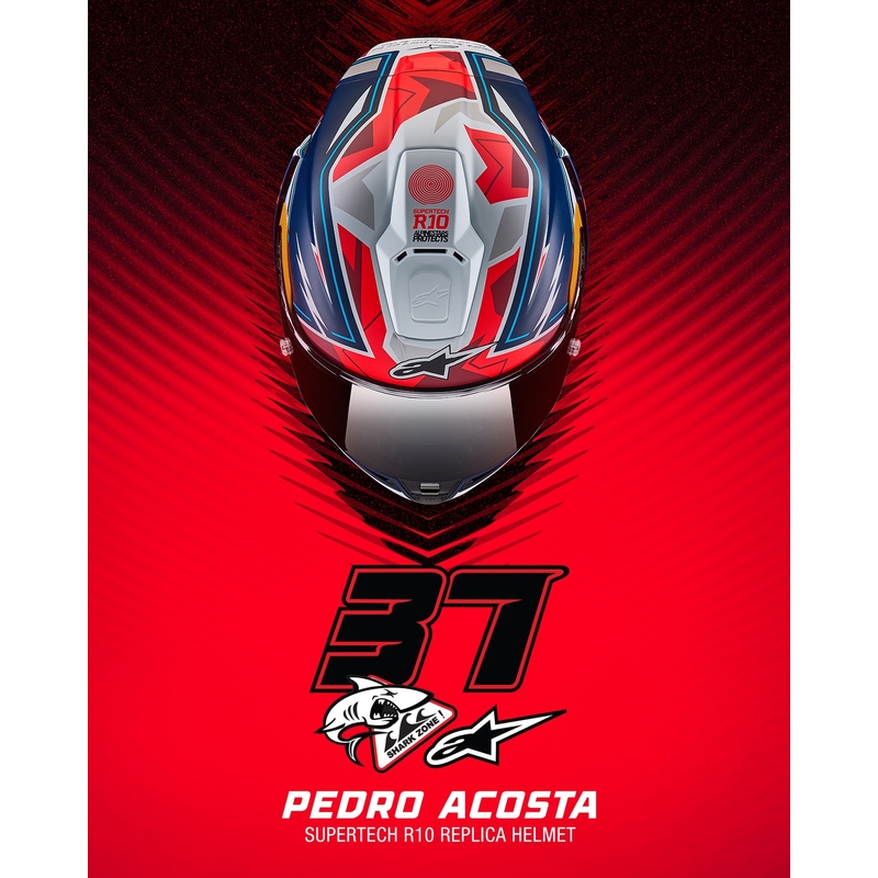 Integrální helma na motorku Alpinestars Supertech R-10 limitovaná edice Pedro Acosta matná modro-červeno-bílá