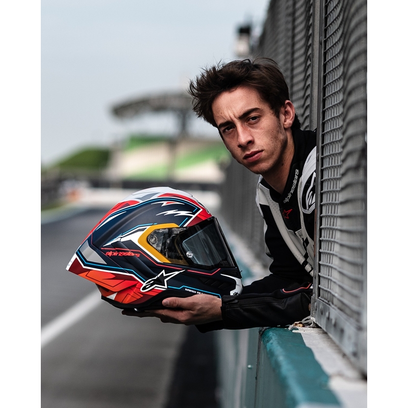 Integrální helma na motorku Alpinestars Supertech R-10 limitovaná edice Pedro Acosta matná modro-červeno-bílá