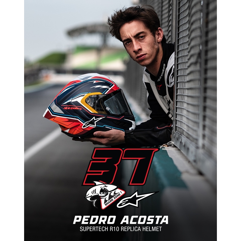 Integrální helma na motorku Alpinestars Supertech R-10 limitovaná edice Pedro Acosta matná modro-červeno-bílá