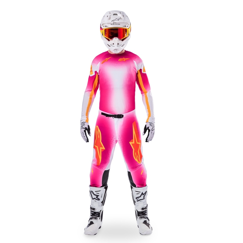 Motokrosové kalhoty Alpinestars Supertech limitovaná edice MIG fluo růžovo-bílo-oranžové