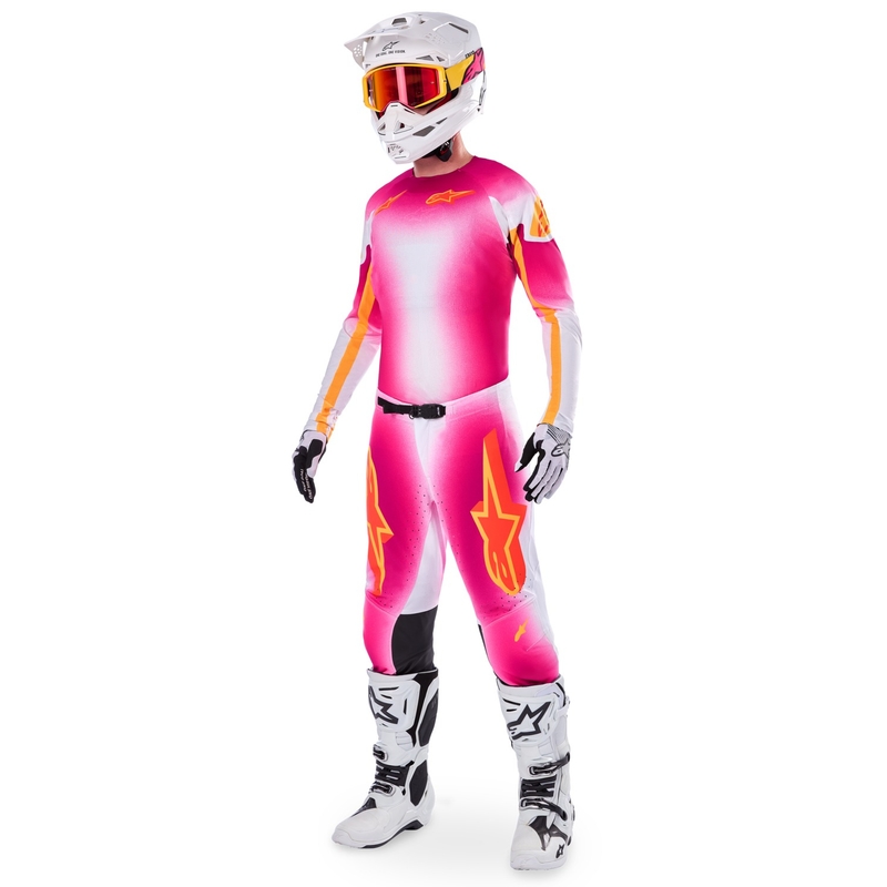 Motokrosové kalhoty Alpinestars Supertech limitovaná edice MIG fluo růžovo-bílo-oranžové