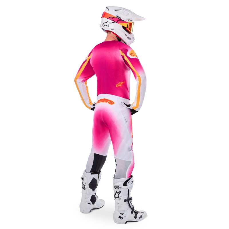 Motokrosové kalhoty Alpinestars Supertech limitovaná edice MIG fluo růžovo-bílo-oranžové