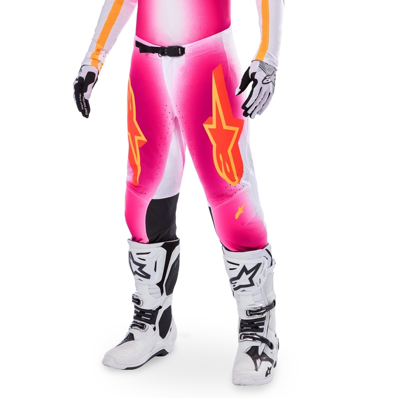 Motokrosové kalhoty Alpinestars Supertech limitovaná edice MIG fluo růžovo-bílo-oranžové