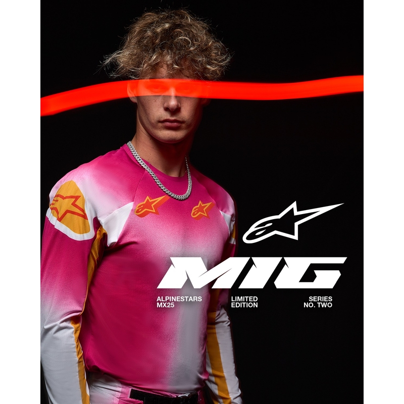 Motokrosové kalhoty Alpinestars Supertech limitovaná edice MIG fluo růžovo-bílo-oranžové