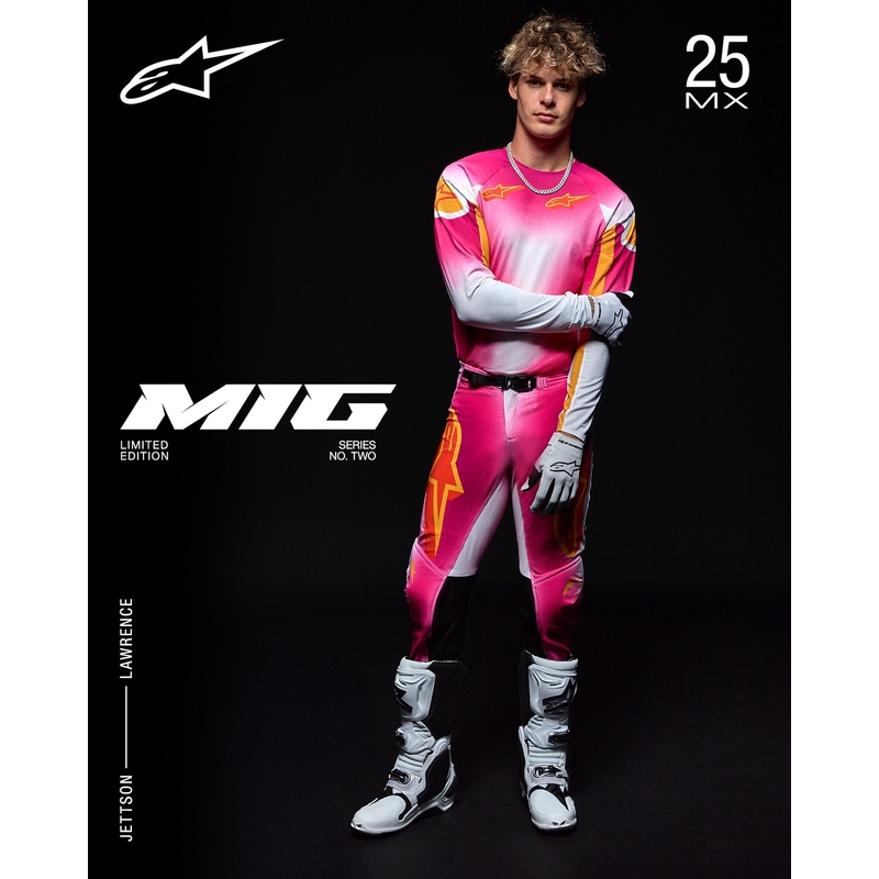 Motokrosové kalhoty Alpinestars Supertech limitovaná edice MIG fluo růžovo-bílo-oranžové
