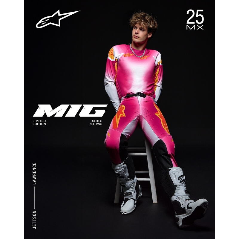 Motokrosové kalhoty Alpinestars Supertech limitovaná edice MIG fluo růžovo-bílo-oranžové
