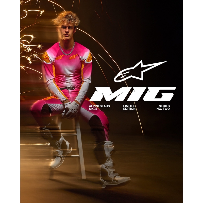 Motokrosové kalhoty Alpinestars Supertech limitovaná edice MIG fluo růžovo-bílo-oranžové