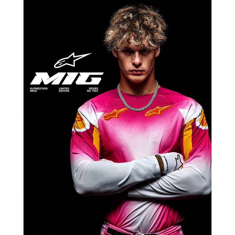 Motokrosové kalhoty Alpinestars Supertech limitovaná edice MIG fluo růžovo-bílo-oranžové