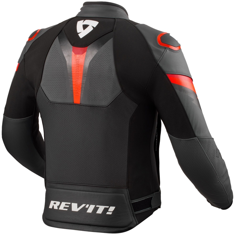 Kožená bunda na motorku Revit Quantum 3 černo-fluo červená
