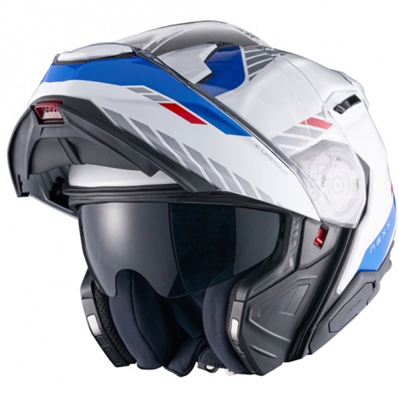 Vyklápěcí helma na motorku Nexx X.Lifetour Globe bílo-modrá