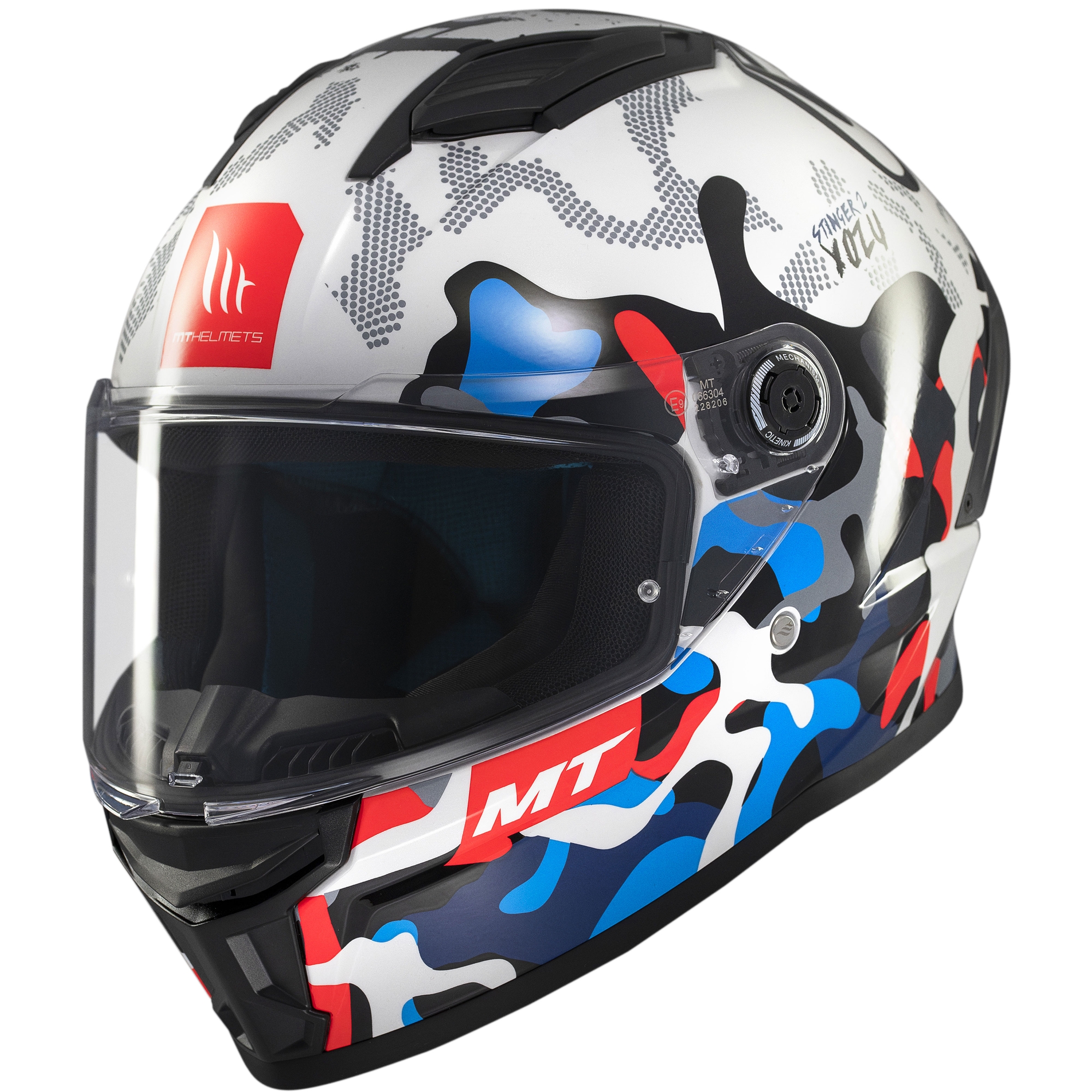 Integrální helma na motorku MT Stinger 2 Yozu bílo-modrá Velikost: 2XS