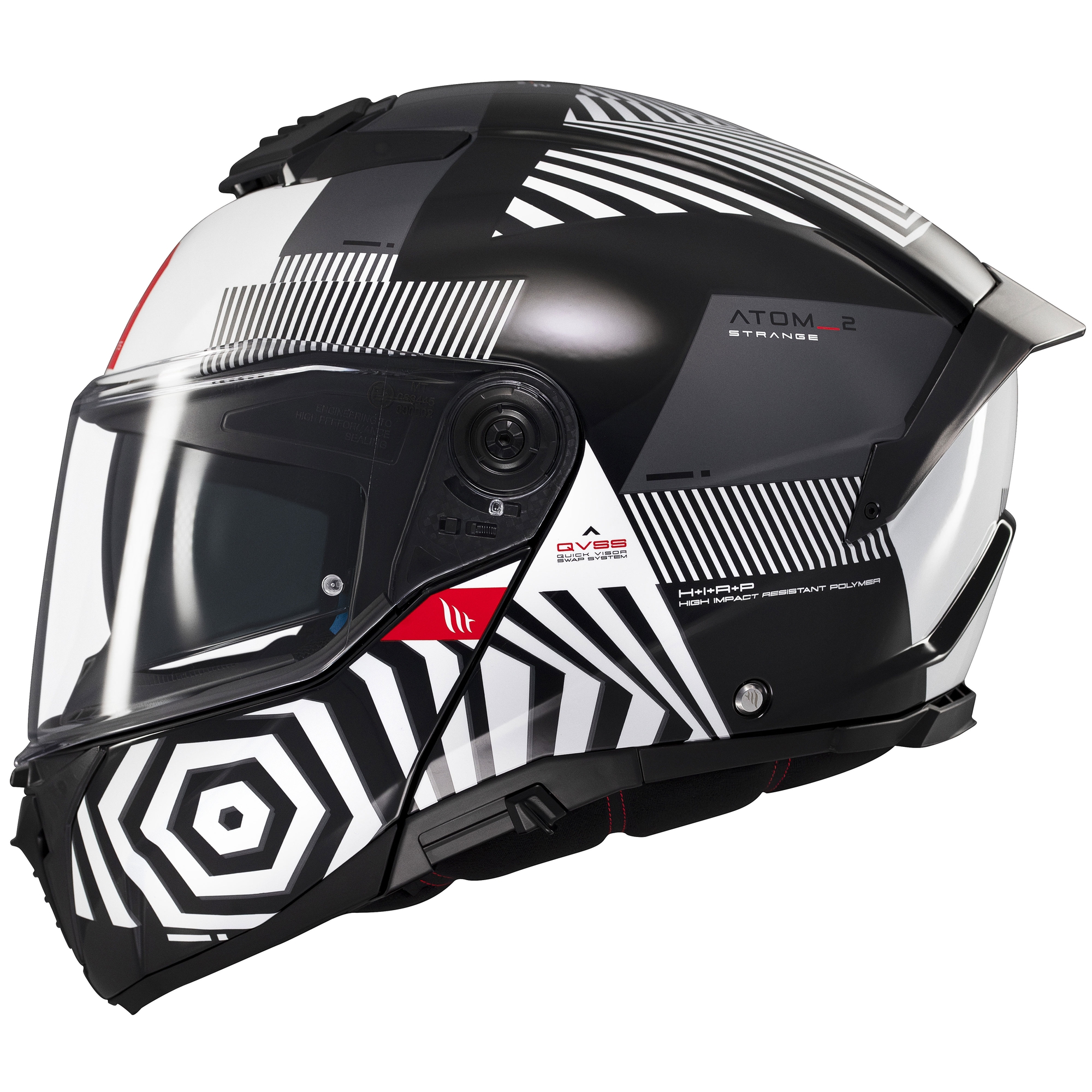 Výklopná helma na motorku MT Atom 2 SV Strange černo-bílo-šedá Velikost: XS