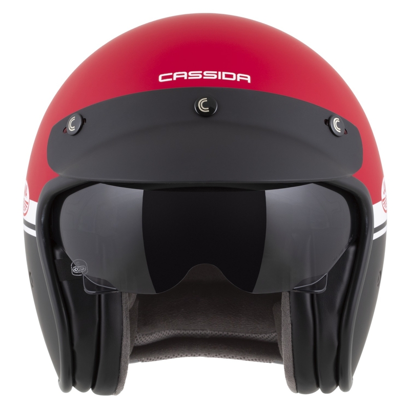 Otevřená helma na motorku Cassida Oxygen 2.0 Jawa OHC matná červeno-černo-bílá