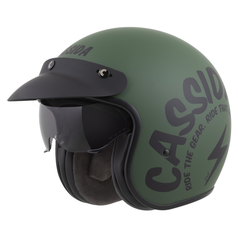 Otevřená helma na motorku Cassida Oxygen 2.0 Gear matná zeleno-černá