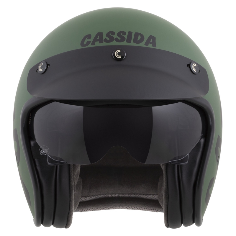 Otevřená helma na motorku Cassida Oxygen 2.0 Gear matná zeleno-černá