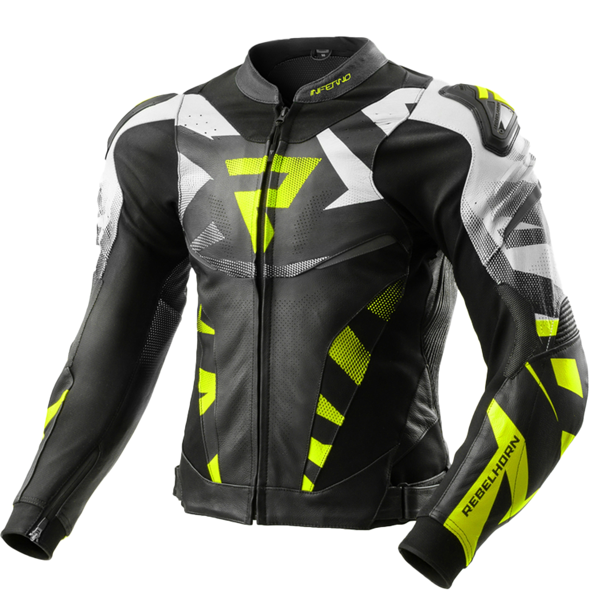 Kožená bunda na motorku Rebelhorn Inferno černo-fluo žlutá Velikost: 46