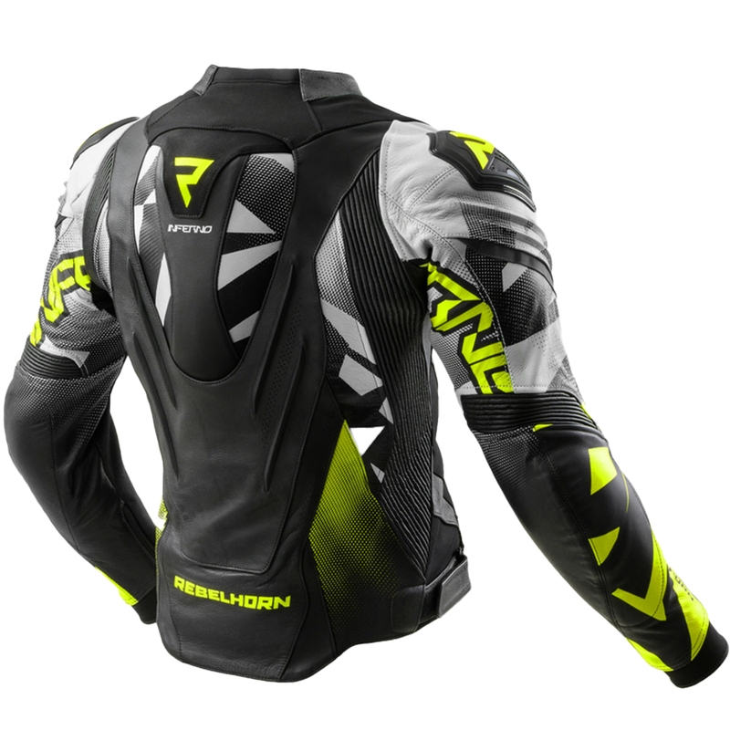 Kožená bunda na motorku Rebelhorn Inferno černo-fluo žlutá