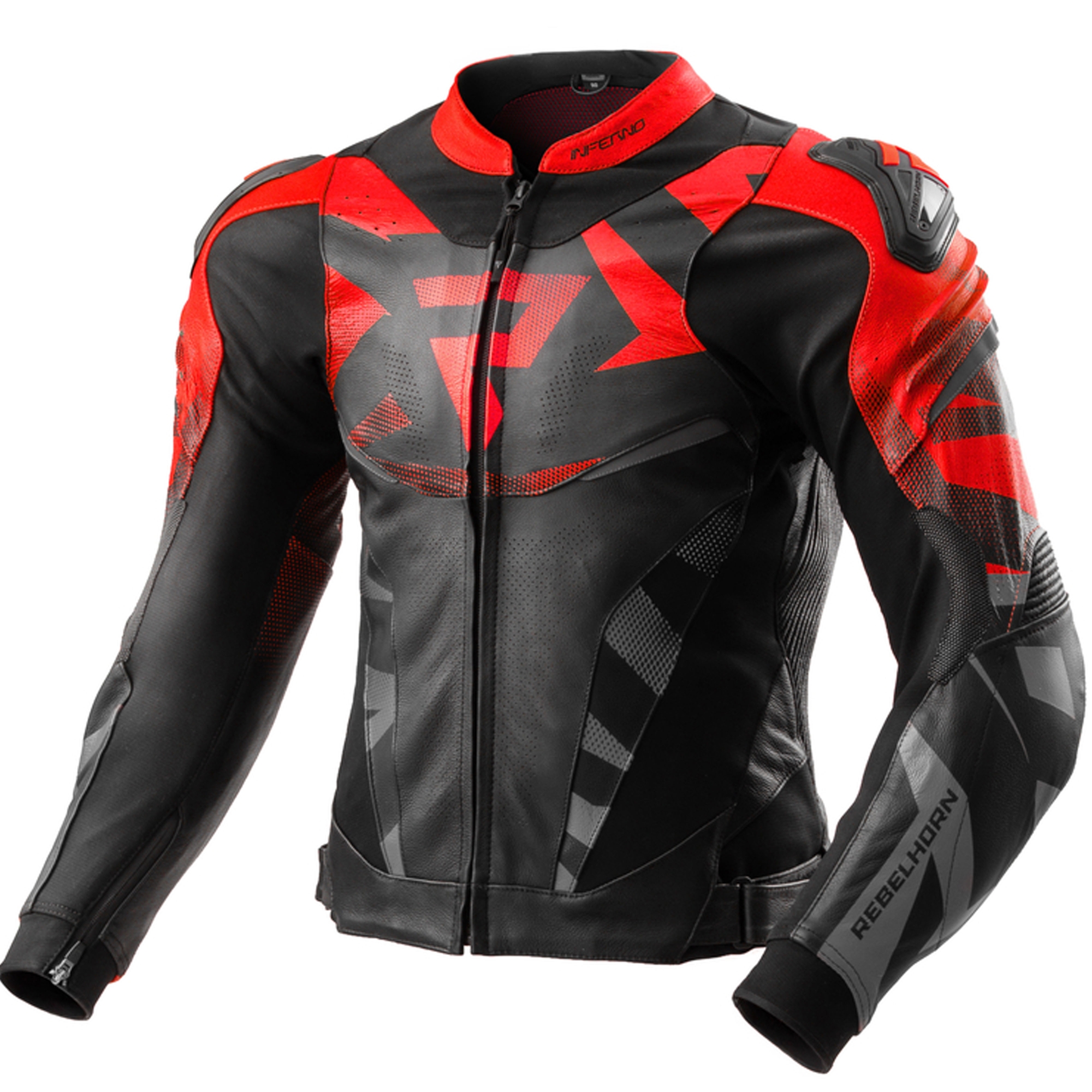 Kožená bunda na motorku Rebelhorn Inferno černo-fluo červená Velikost: 46