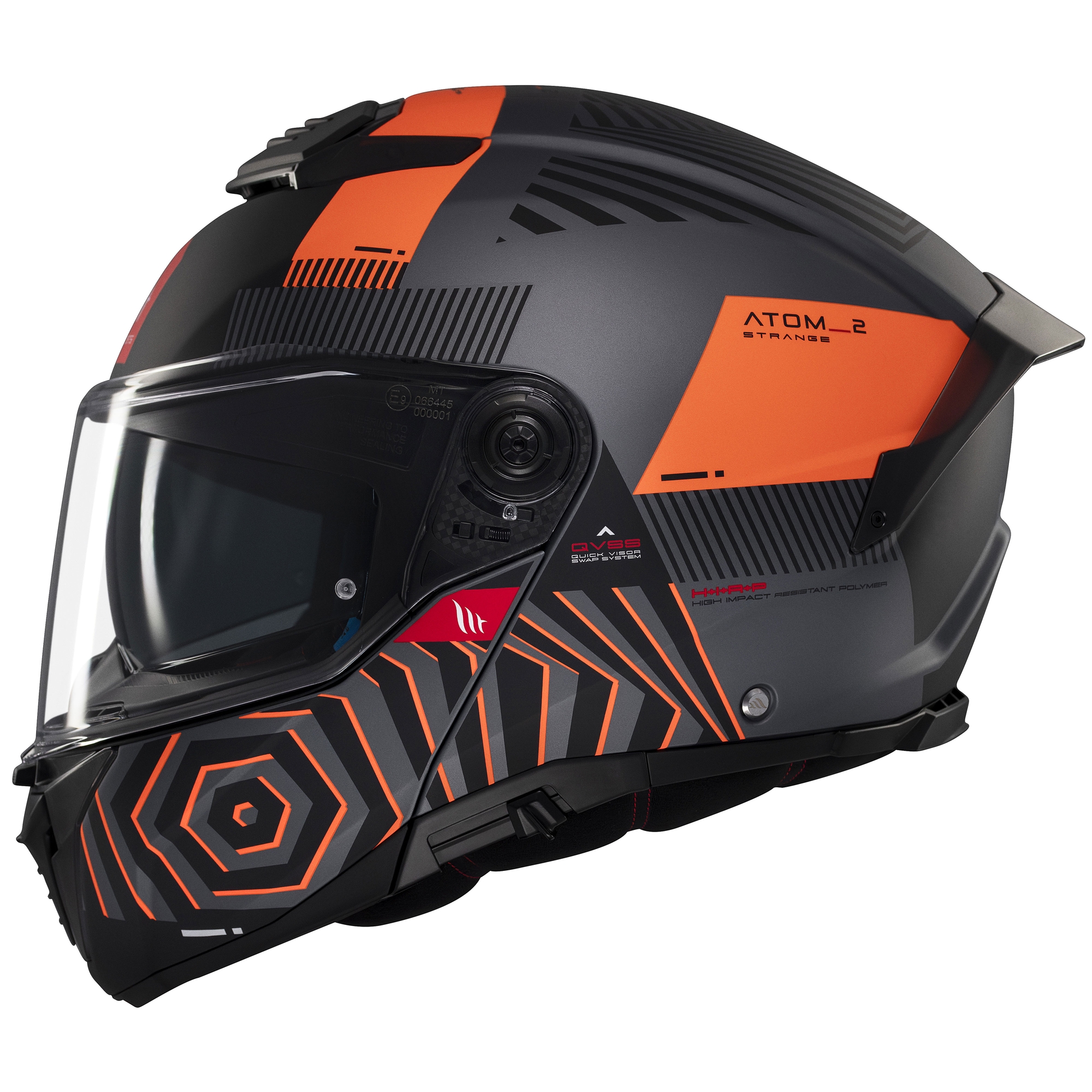 Výklopná helma na motorku MT Atom 2 SV Strange matná šedo-černo-oranžová Velikost: 2XL