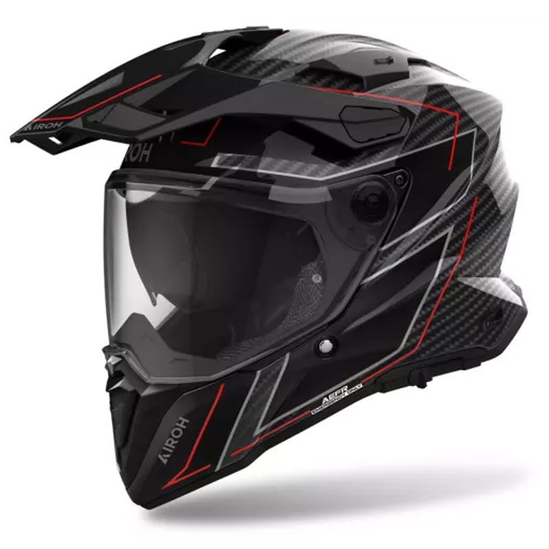 Enduro helma na motorku Airoh Commander 2 Carbon Stylish černo-červená Velikost: XS