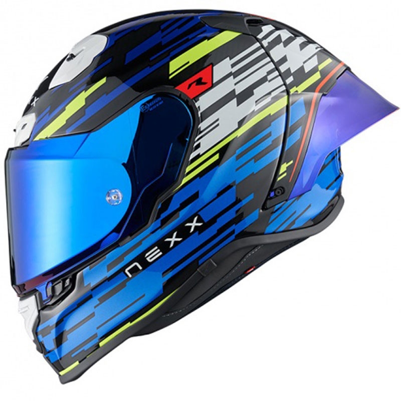 Integrální helma na motorku Nexx X.R3R Glitch Racer modro-fluo žlutá výprodej