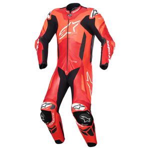 Jednodílná kožená kombinéza na motorku Alpinestars GP Plus V4 Sprint, Tech-air kompatibilní fluo červeno-červeno-bílo-černá