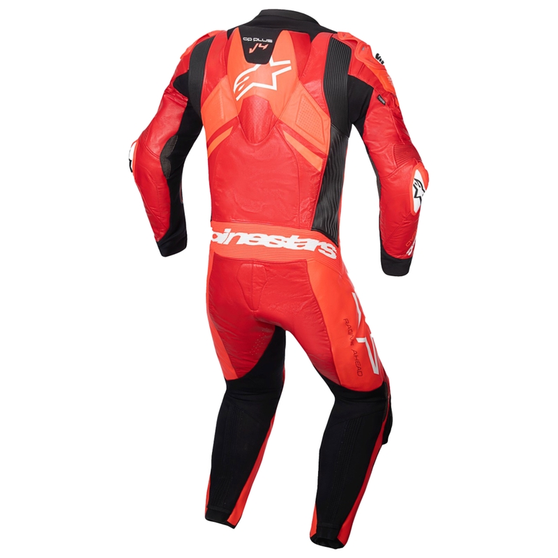 Jednodílná kožená kombinéza na motorku Alpinestars GP Plus V4 Sprint, Tech-air kompatibilní fluo červeno-červeno-bílo-černá