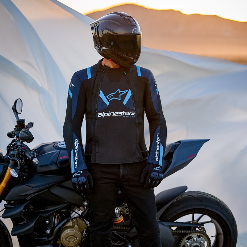 Bunda na motorku Alpinestars T-Stunt Air černo-modro-světle modrá