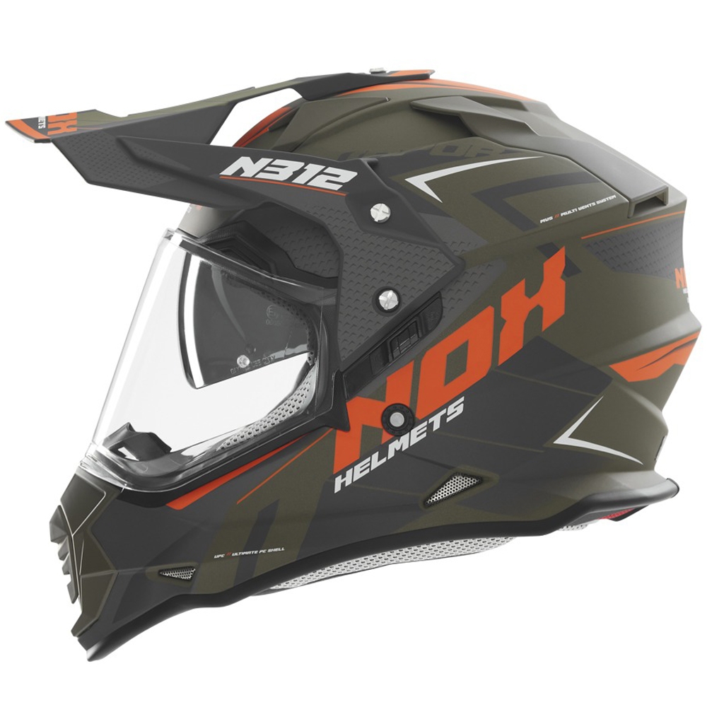 Enduro helma na motorku NOX N312 Vapor matná khaki-oranžová Velikost: XS