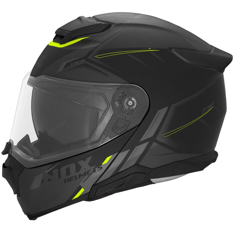Vyklápěcí helma na motorku NOX N967 Synchro matná černo-fluo žlutá