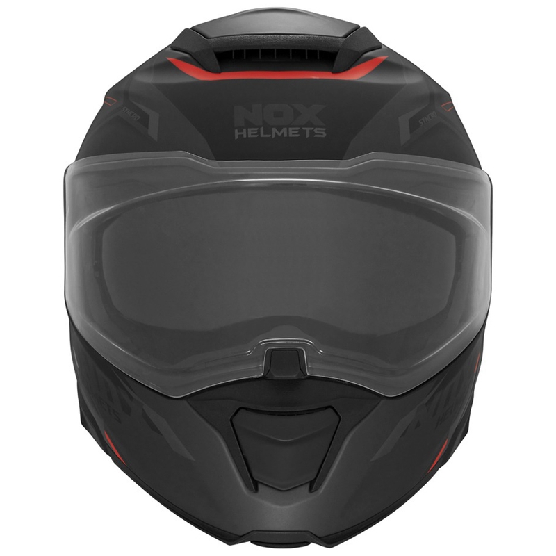 Vyklápěcí helma na motorku NOX N967 Synchro matná černo-červená
