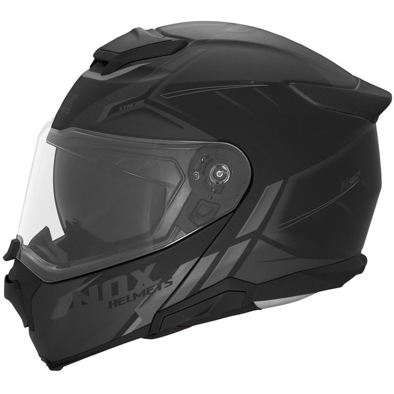 Vyklápěcí helma na motorku NOX N967 Synchro matná černo-šedá