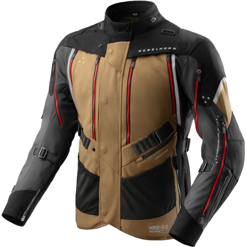 Bunda na motorku Rebelhorn Hardy 3.0 béžovo-šedo-červená Velikost: 2XL