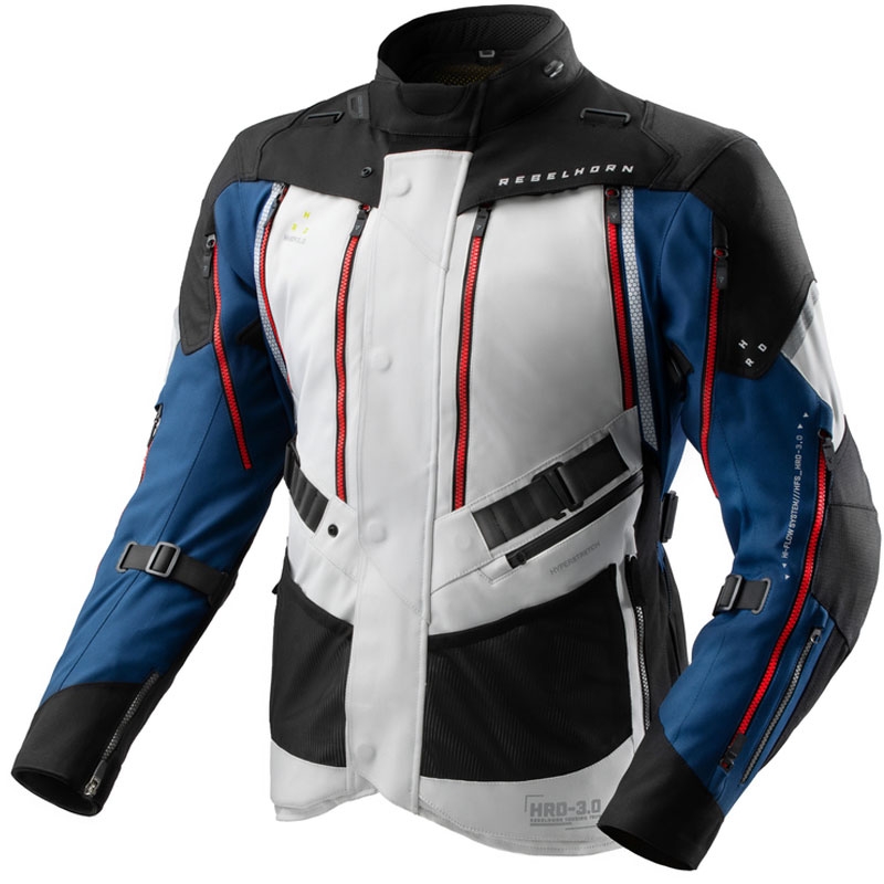Bunda na motorku Rebelhorn Hardy 3.0 modro-šedo-červená Velikost: 8XL