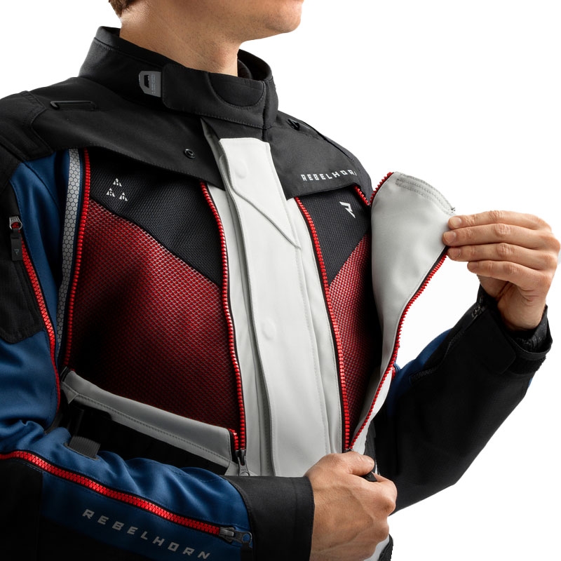Bunda na motorku Rebelhorn Hardy 3.0 modro-šedo-červená