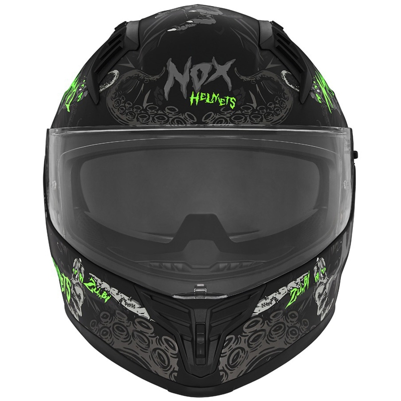 Integrální helma na motorku NOX N401 ZUMBI matná černo-fluo zelená