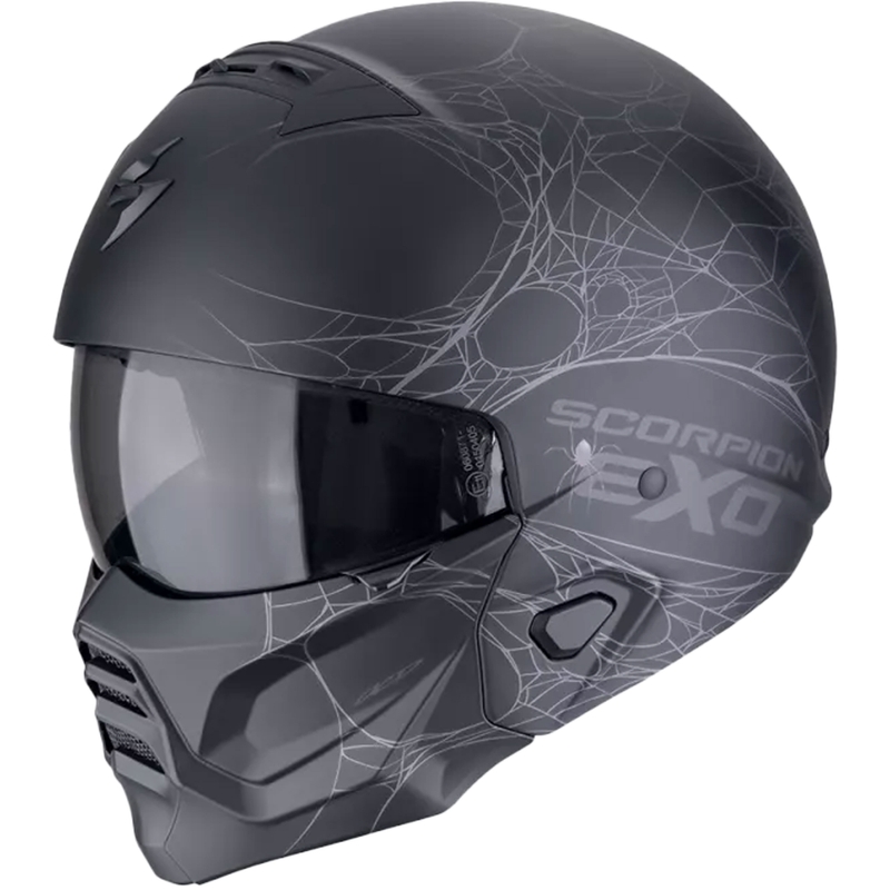 Modulární helma na motorku Scorpion EXO-COMBAT II SPIDERWEB matná černo-stříbrná