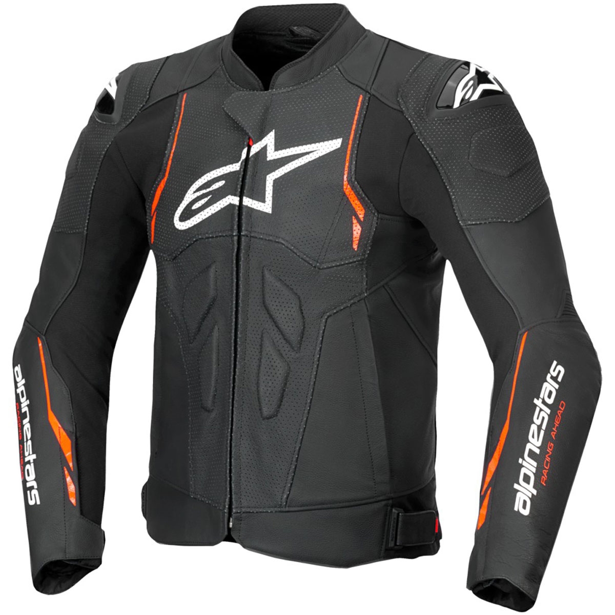 Kožená bunda na motorku Alpinestars Dusk Airflow černo-fluo červená Velikost: 46