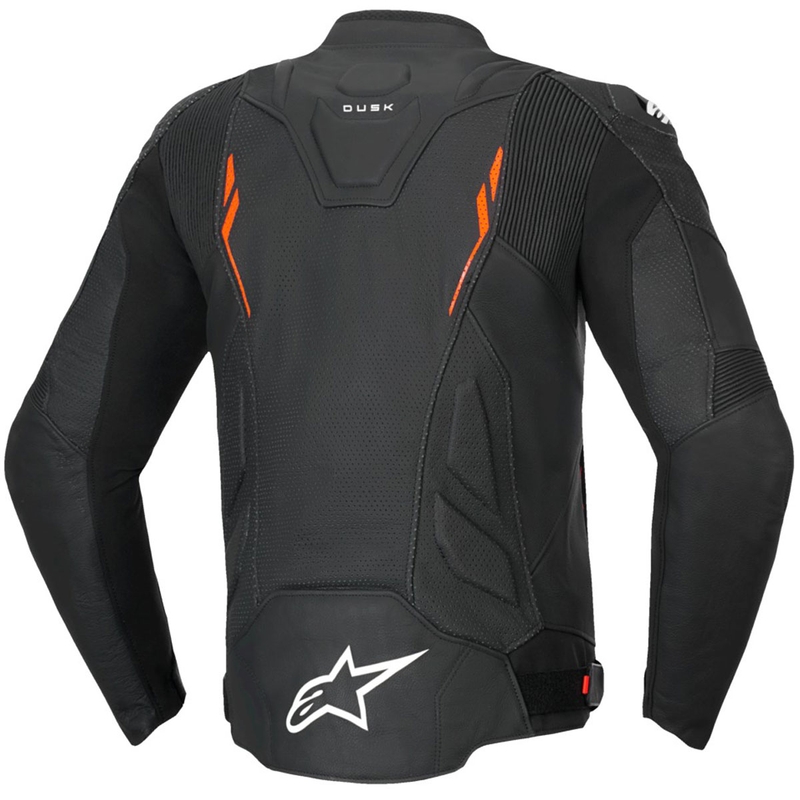 Kožená bunda na motorku Alpinestars Dusk Airflow černo-fluo červená