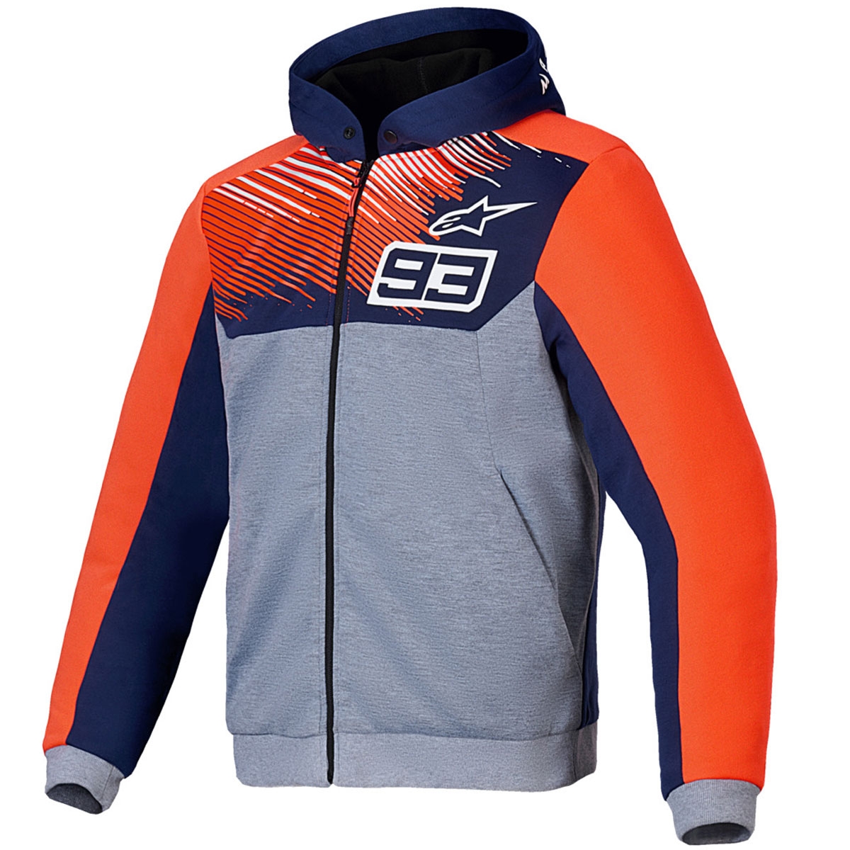 Mikina na motorku Alpinestars Chrome V2 Sport Hoodie MM93 kolekce světle šedo-modro-fluo červená Velikost: 2XL