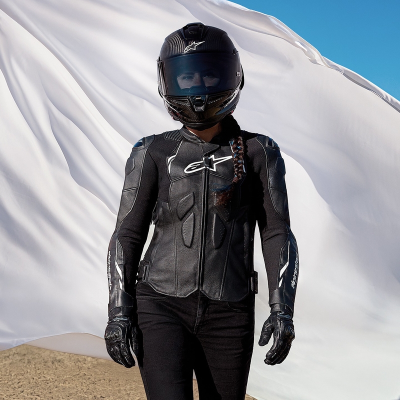 Dámská kožená bunda na motorku Alpinestars Stella Dusk černo-bílá